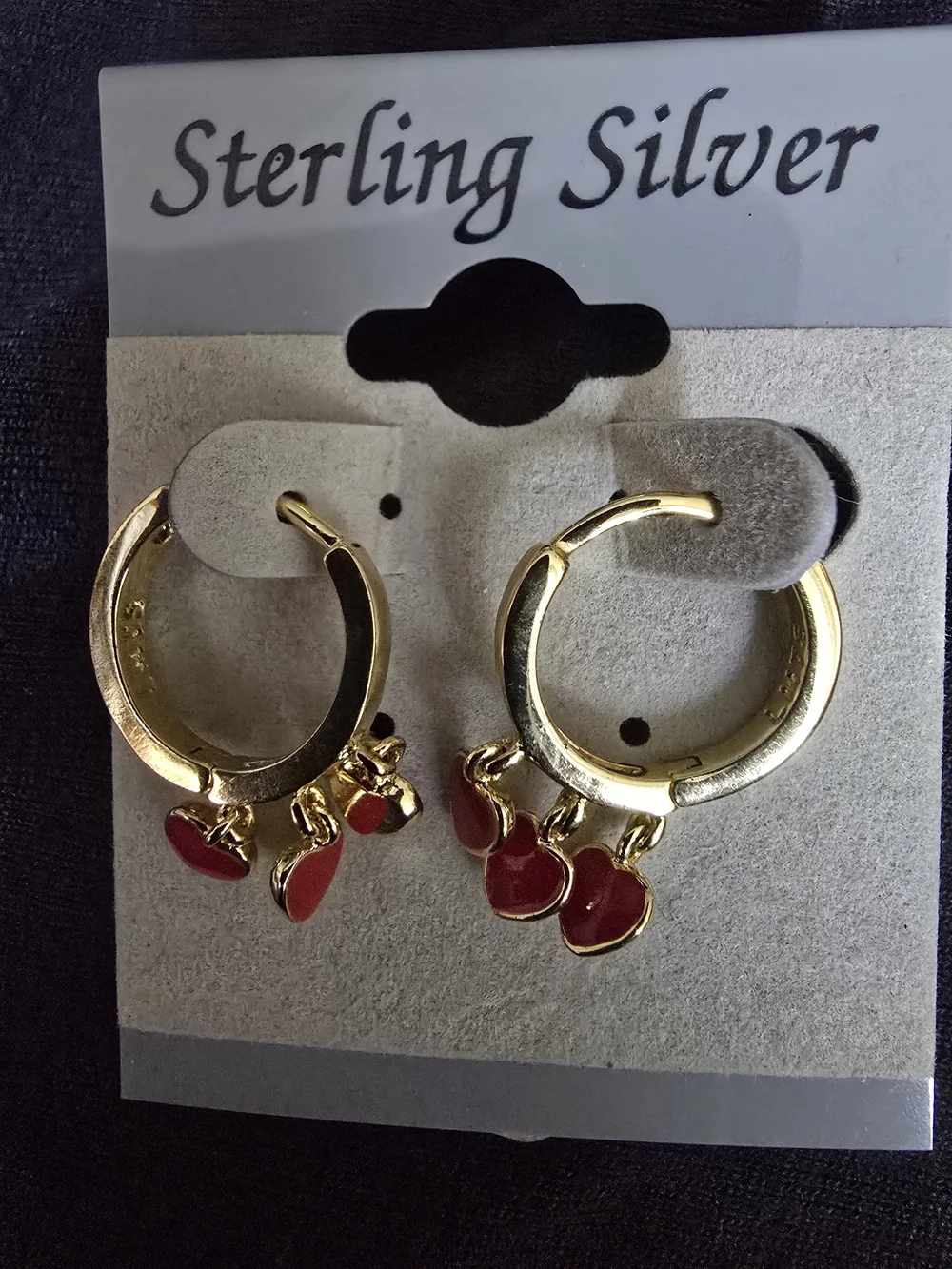 Gold Hoop Earrings with Red Heart Charms - Kids Jewelry